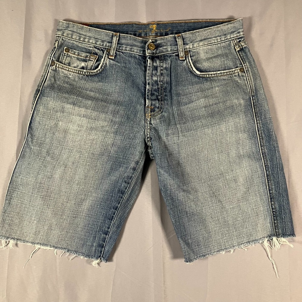 7 For All Mankind Women's 32 A Pocket Denim‎ Shorts Made in USA Distressed